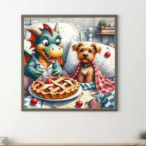 Dragon And Yorkshire Terrier 40*40CM (canvas) Full Round Drill Diamond Painting