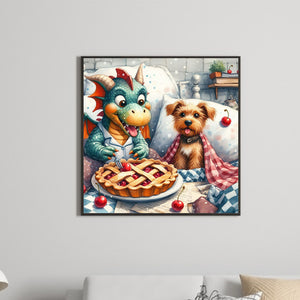 Dragon And Yorkshire Terrier 40*40CM (canvas) Full Round Drill Diamond Painting