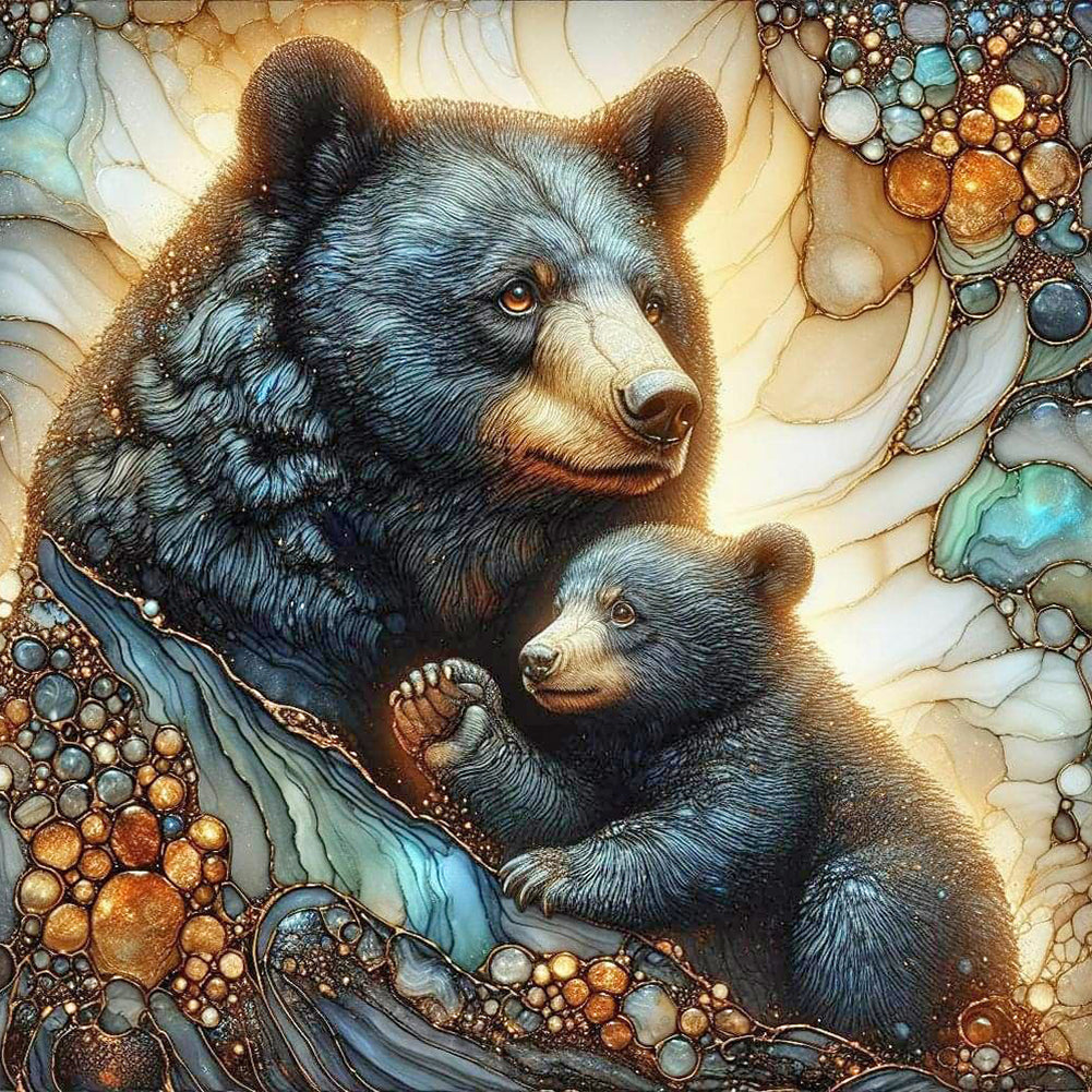 Glass Pattern Black Bear 40*40CM (canvas) Full Round Drill Diamond Painting