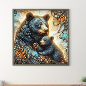Glass Pattern Black Bear 40*40CM (canvas) Full Round Drill Diamond Painting