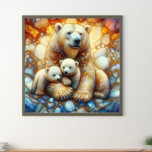 Glass Pattern Polar Bear Family 40*40CM (canvas) Full Round Drill Diamond Painting