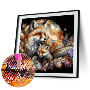 Glass Pattern Fox Family 40*40CM (canvas) Full Round Drill Diamond Painting