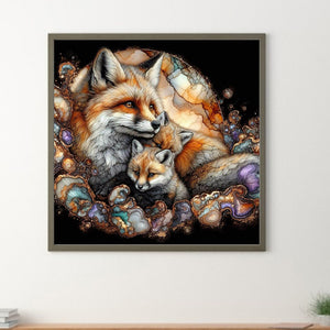 Glass Pattern Fox Family 40*40CM (canvas) Full Round Drill Diamond Painting