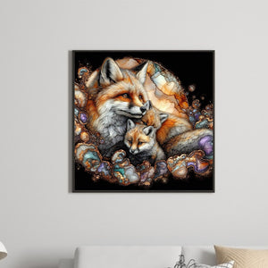 Glass Pattern Fox Family 40*40CM (canvas) Full Round Drill Diamond Painting