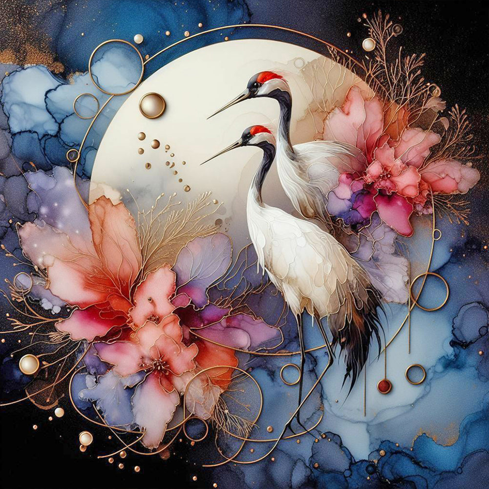 Glass Pattern Red-Crowned Crane 40*40CM (canvas) Full Round Drill Diamond Painting