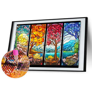 Glass Four Seasons Tree 60*40CM (canvas) Full Round Drill Diamond Painting