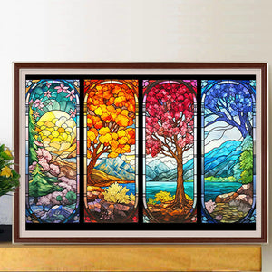 Glass Four Seasons Tree 60*40CM (canvas) Full Round Drill Diamond Painting