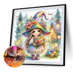 Little Girl Giving Flowers In Spring 40*40CM (canvas) Full Square Drill Diamond Painting