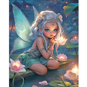 Lotus And Fairy Girl 40*50CM (canvas) Full Round Drill Diamond Painting