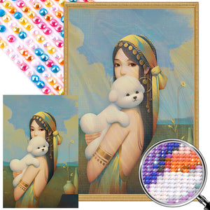 Girl Holding Puppy 40*60CM (canvas) Full AB Round Drill Diamond Painting