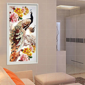 Peacock 30x56cm(canvas) partial round drill diamond painting