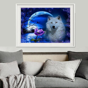 Night Wolf 40x30cm(canvas) partial round drill diamond painting