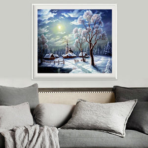 Snow Scene 35x30cm(canvas) full round drill diamond painting