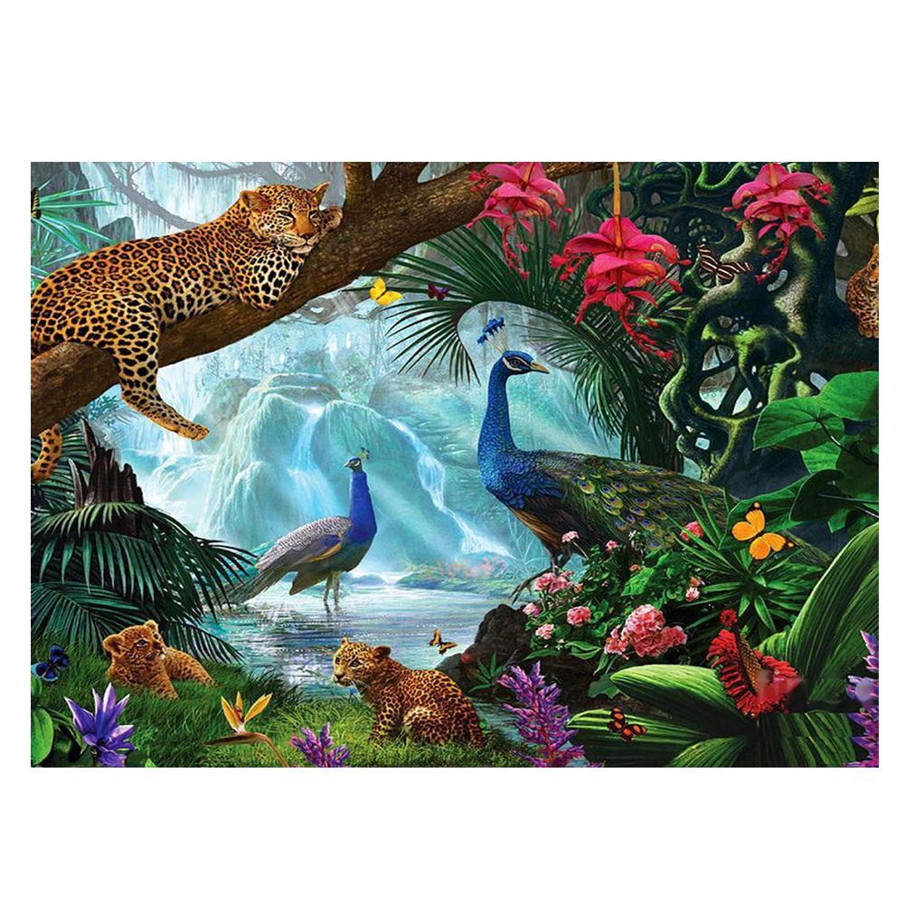 Leopard Peacock 45x30cm(canvas) partial round drill diamond painting