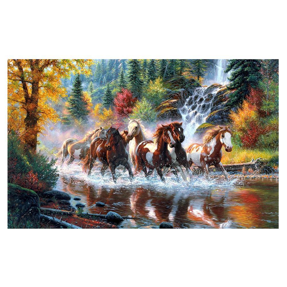 Running Horses 56x35cm(canvas) partial round drill diamond painting