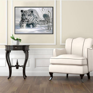 Snow Leopard 40x30cm(canvas) partial round drill diamond painting