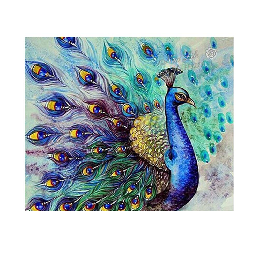 Peacock Flaunting Its Tail 40x30cm(canvas) partial round drill diamond painting