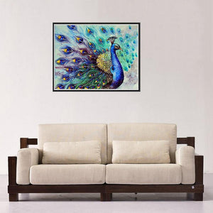 Peacock Flaunting Its Tail 40x30cm(canvas) partial round drill diamond painting