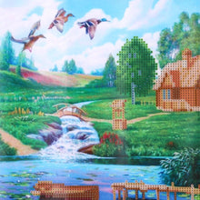 Load image into Gallery viewer, Beautiful Riverside Cottage 40x30cm(canvas) partial round drill diamond painting
