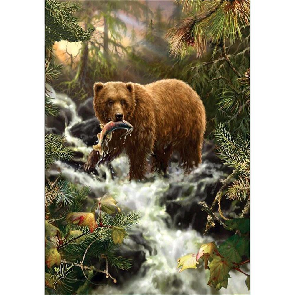 Bears Eat Fish 40x30cm(canvas) partial round drill diamond painting