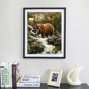 Bears Eat Fish 40x30cm(canvas) partial round drill diamond painting