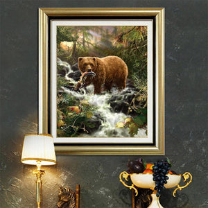 Bears Eat Fish 40x30cm(canvas) partial round drill diamond painting