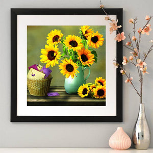 Sunflower Vase 30x30cm(canvas) partial round drill diamond painting
