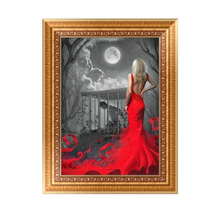 Red Dress 30x40cm(canvas) partial round drill diamond painting
