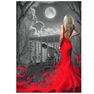 Red Dress 30x40cm(canvas) partial round drill diamond painting