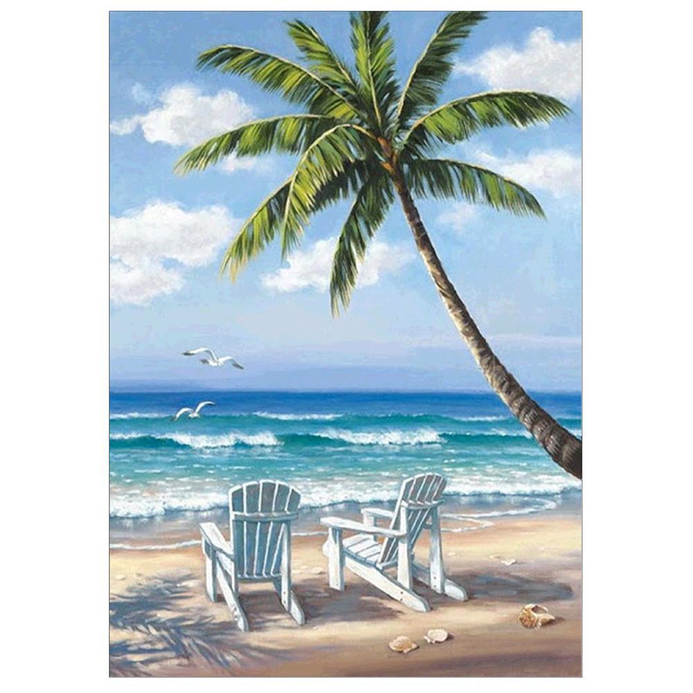 Seaside Coconut Trees 40x30cm(canvas) partial round drill diamond painting