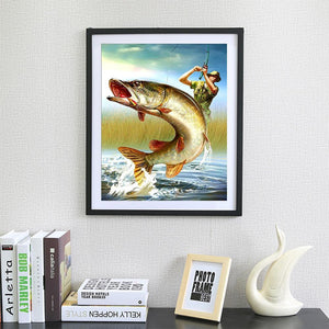Fishing Landscape 40x30cm(canvas) partial round drill diamond painting