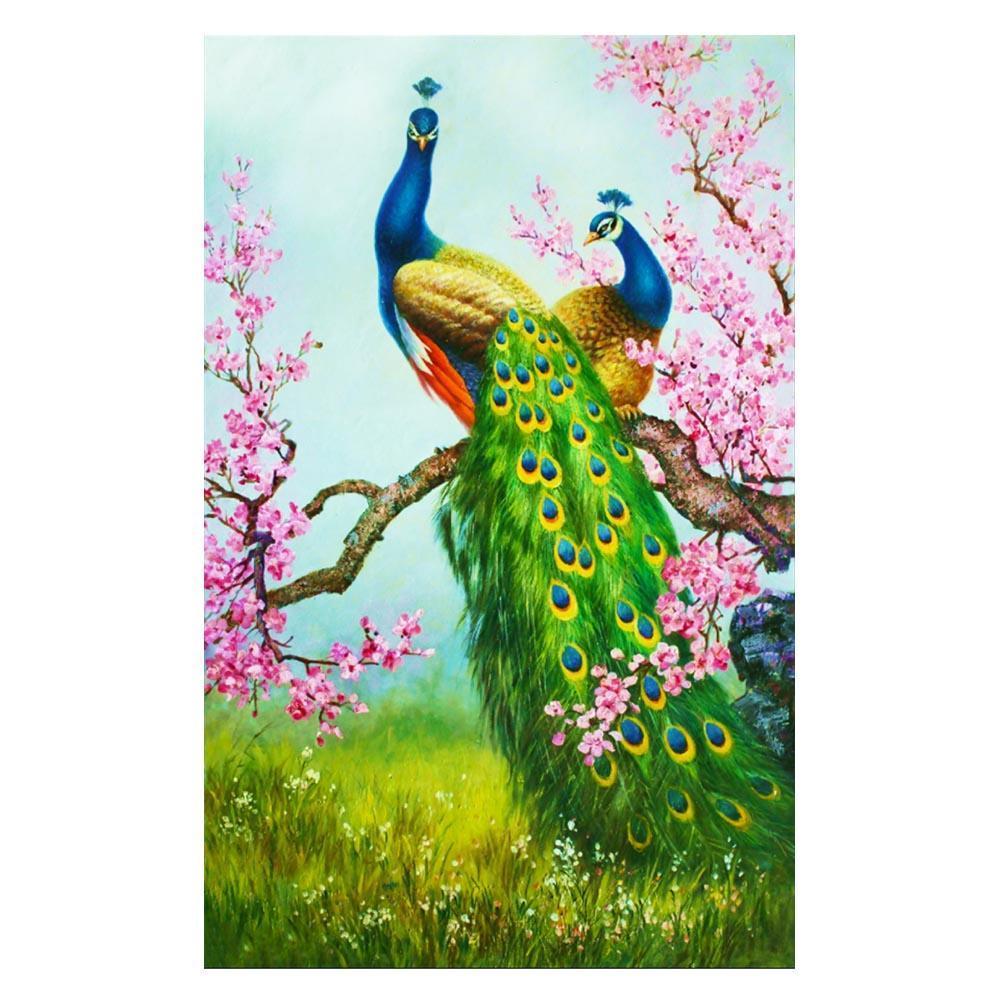 Peacock 30x54cm(canvas) partial round drill diamond painting