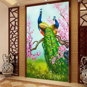 Peacock 30x54cm(canvas) partial round drill diamond painting