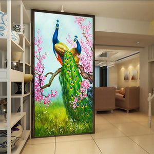 Peacock 30x54cm(canvas) partial round drill diamond painting