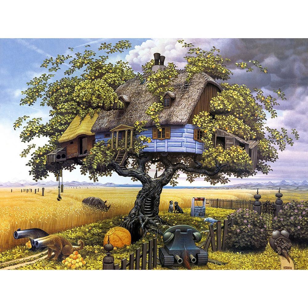 Tree House 40x30cm(canvas) partial square drill diamond painting