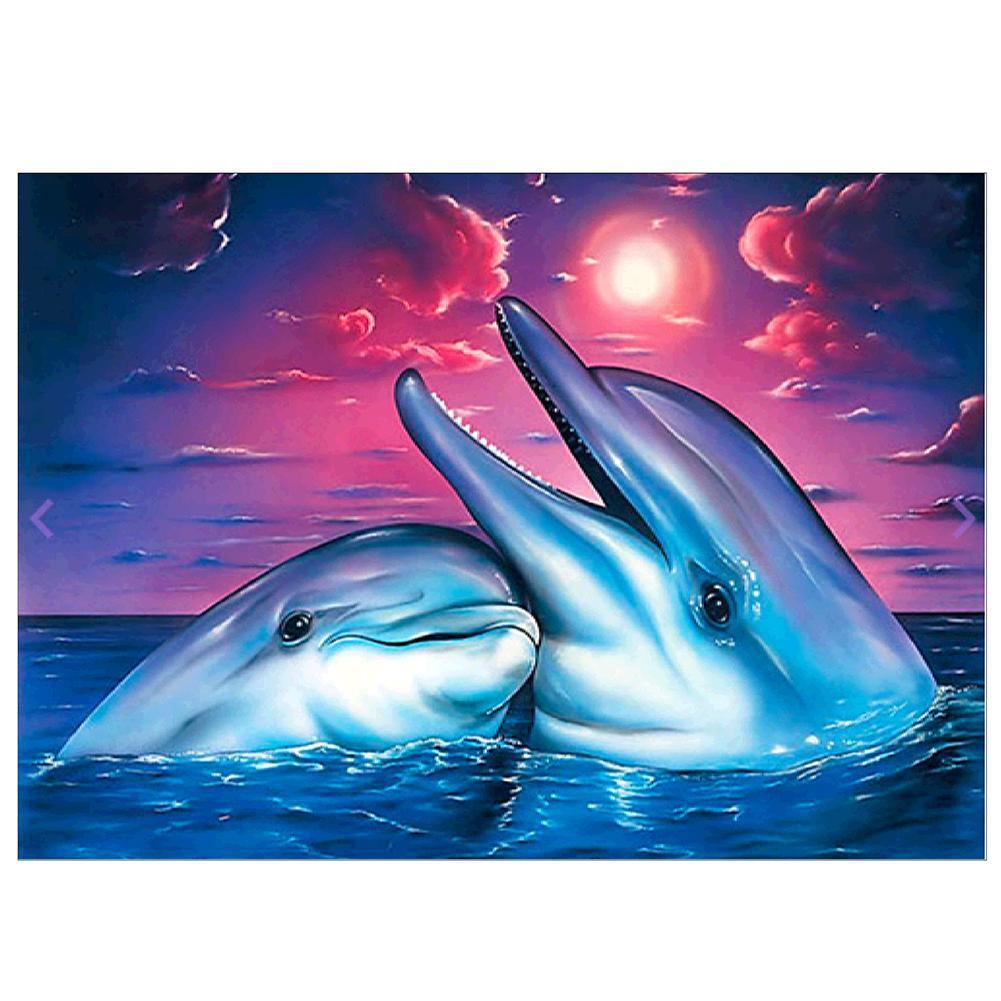 Two Dolphins 40x30cm(canvas) partial round drill diamond painting