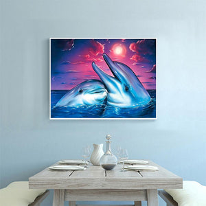 Two Dolphins 40x30cm(canvas) partial round drill diamond painting