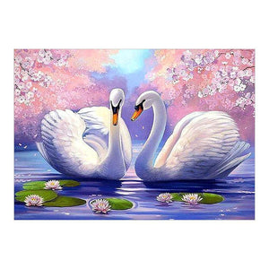 Two White Swans 40x30cm(canvas) partial round drill diamond painting