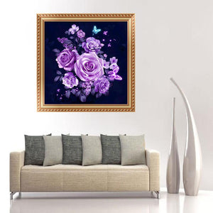 Purple Flowers 30x30cm(canvas) partial round drill diamond painting