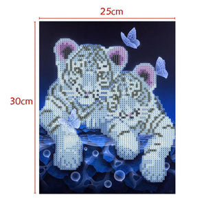 2 Tigers 25x30cm(canvas) partial round drill diamond painting