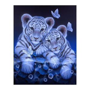 2 Tigers 25x30cm(canvas) partial round drill diamond painting