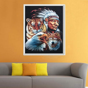 Tribal Leader Animal 40x30cm(canvas) partial round drill diamond painting