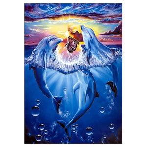 2 Dolphins 40x30cm(canvas) partial round drill diamond painting