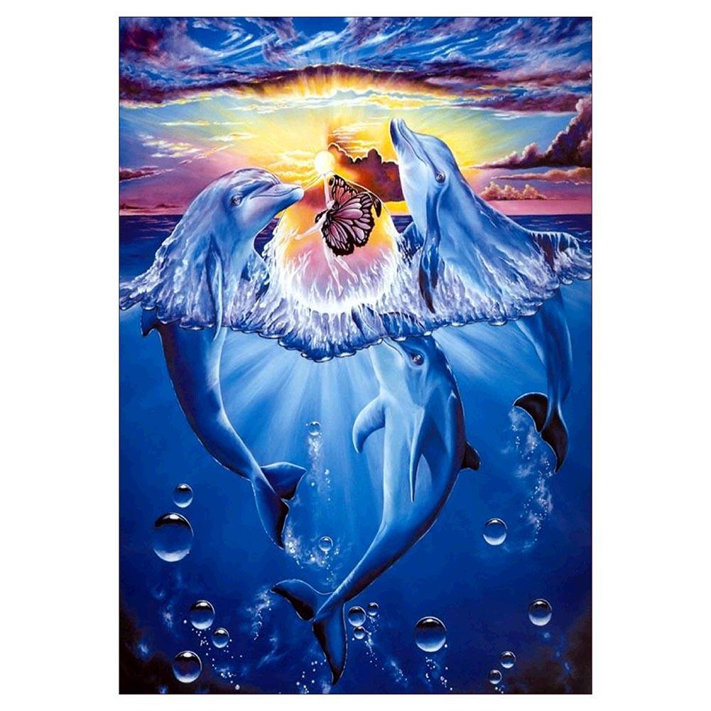 2 Dolphins 40x30cm(canvas) partial round drill diamond painting