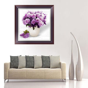 Purple Flower Rose 30x30cm(canvas) partial round drill diamond painting