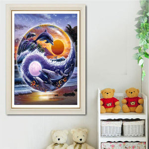 Dolphins 30x40cm(canvas) partial round drill diamond painting