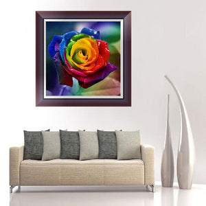 Rainbow Rose 35x35cm(canvas) partial round drill diamond painting
