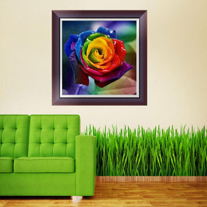 Rainbow Rose 35x35cm(canvas) partial round drill diamond painting