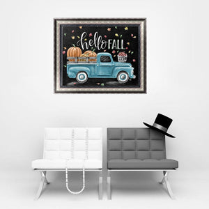 Blue Car Blackboard Drawing 25x30cm(canvas) partial round drill diamond painting