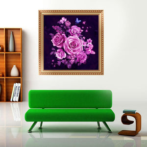 Pink Flower 30x30cm(canvas) partial round drill diamond painting